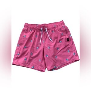 Hollister Mens Size Small Bright Pink Flamingo Surf Board Print Swim Trunks